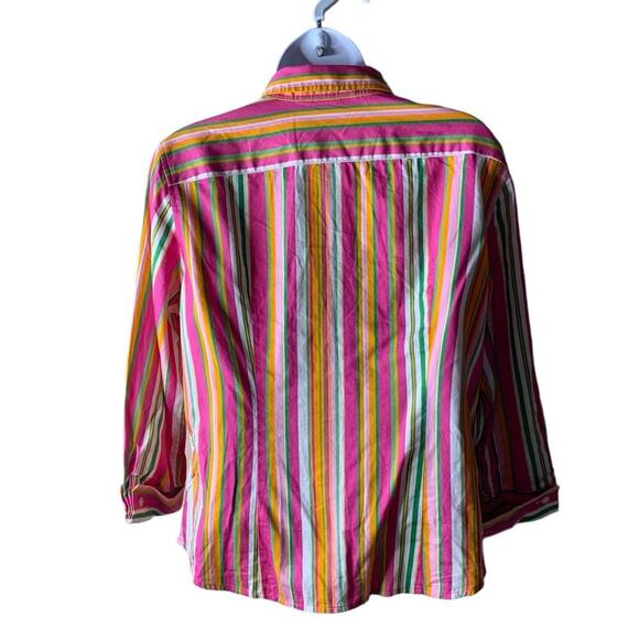 Jones New York Signature Button Up Shirt Womens Large Petite Striped Colorblock - Picture 4 of 9